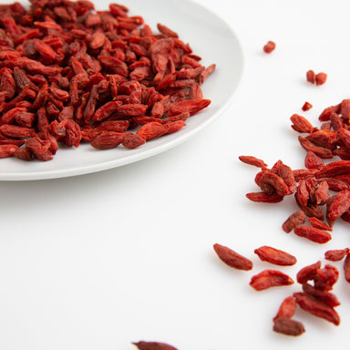 Organic Goji Berries (Dried Fruits) when served in white plate - Naked Foods